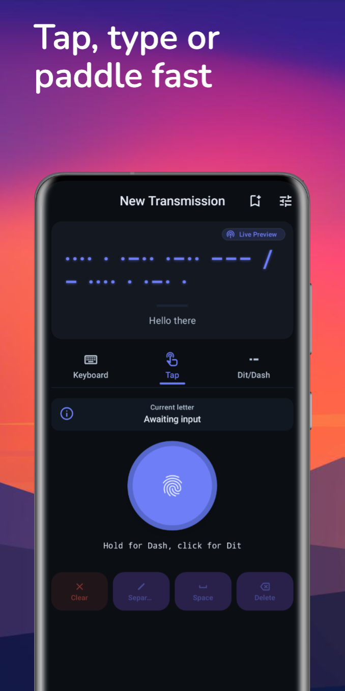 Morseify screenshot showing a focused app workspace for translation and signal practice